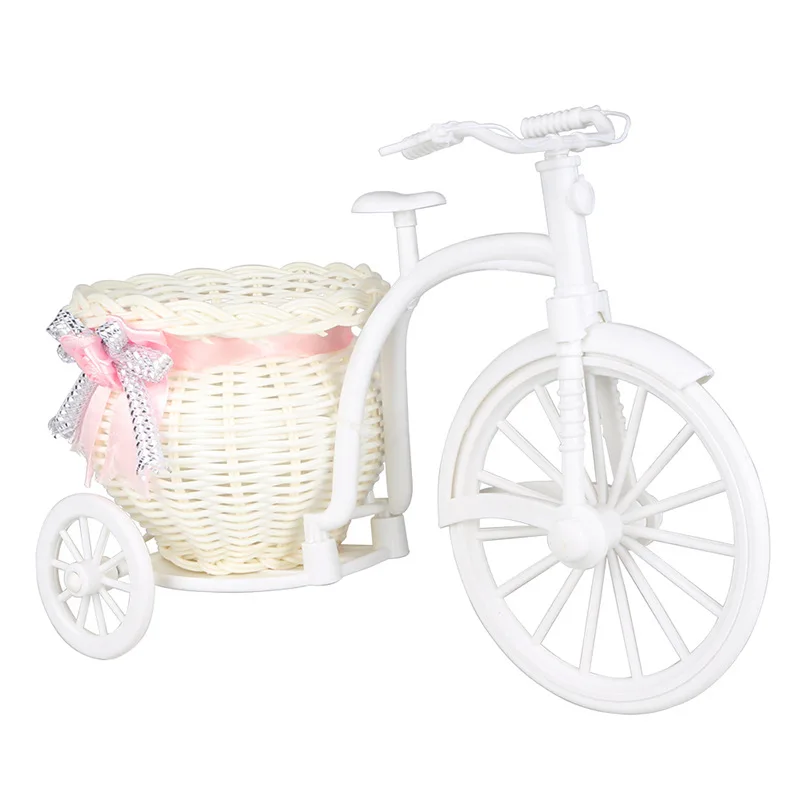 

White Bicycle Decorative Flower Basket Wedding Decoration Plastic Tricycle Design Flower Pot Storage Basket Party Decoration Pot
