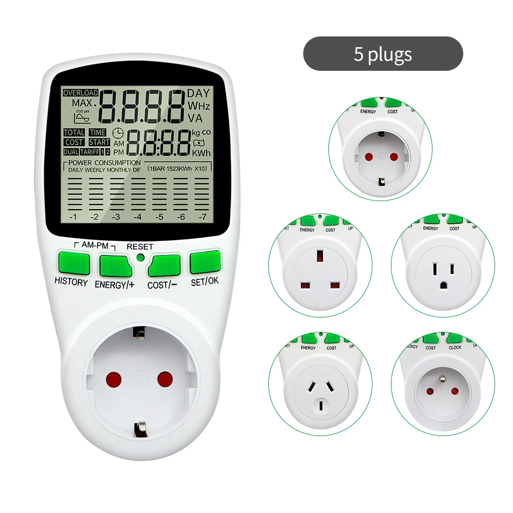 

Energy Tester Measuring Outlet Socket Power Meter Meter Power Analyzer Digital Wattmeter Electric Electricity
