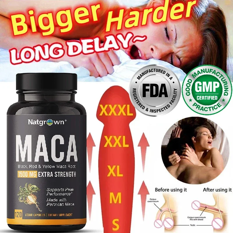 

Organic Maca Root Powder Capsules 1500mg with Black + Red + Yellow Peruvian Maca Root Extract Supplement for Men and Women