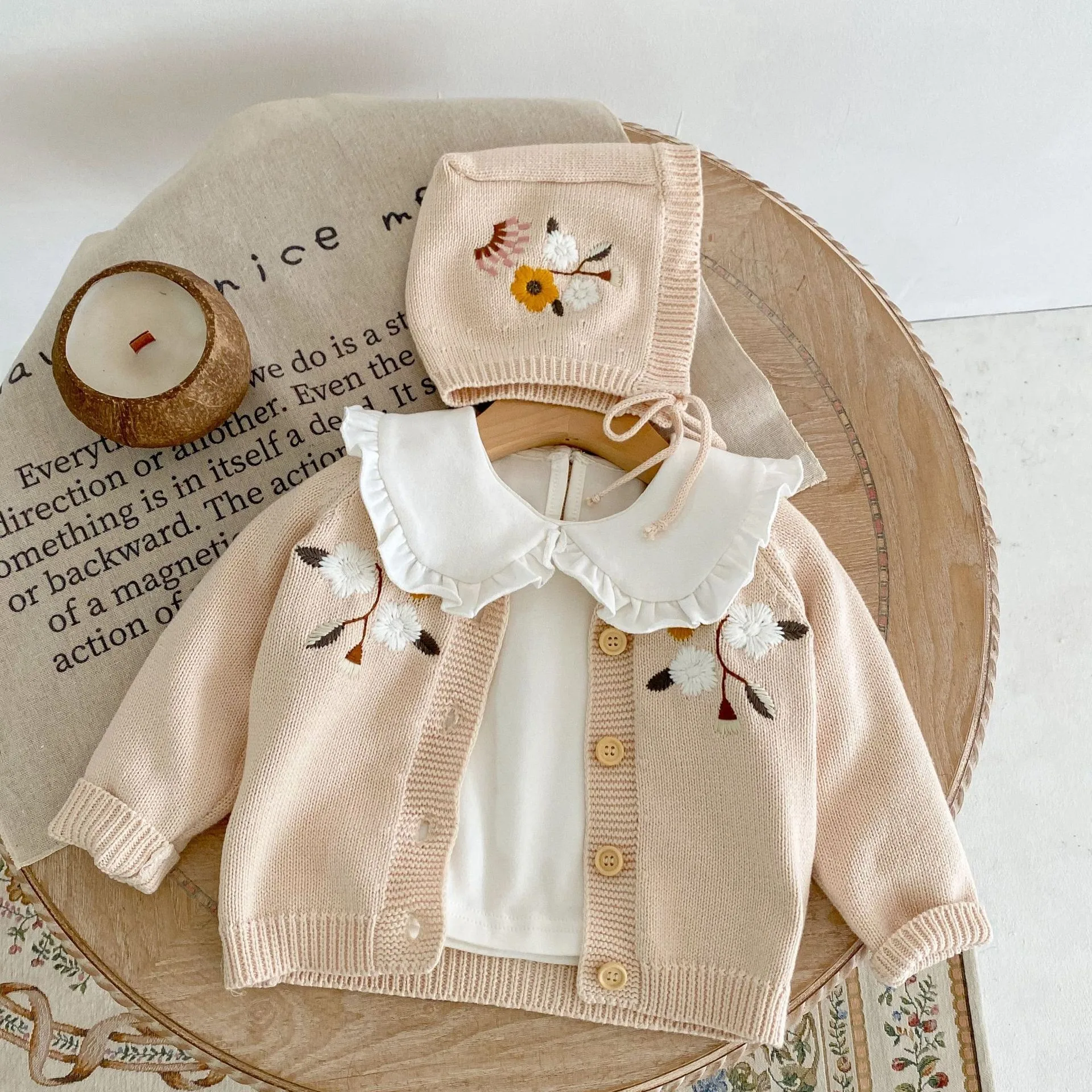 Autumn And Winter Clothing Baby Embroidered Knitted Jacket Cotton Yarn Long Sleeve Newborn Cardigan Jacket Kids Sweater Baby Gir