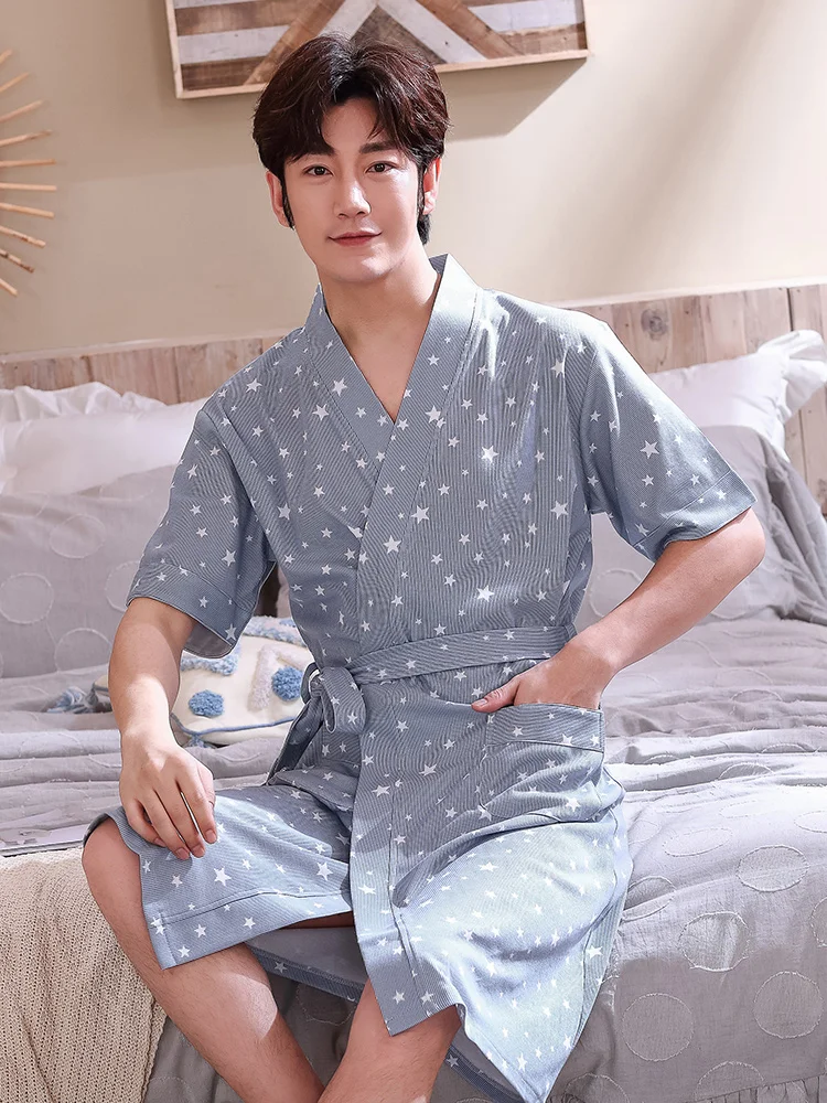 [Хлопок Синьцзян] Летняя мужская хлопковая ночная рубашка с короткими рукавами