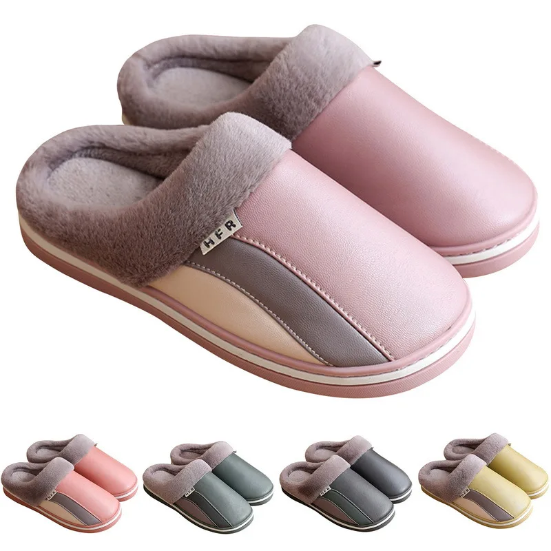 

PTHAOXIE Winter Warm Fur Couple Platform Slipper 2023 Soft Plush Slides Indoor Home Bedroom Footwear Cotton Slippers