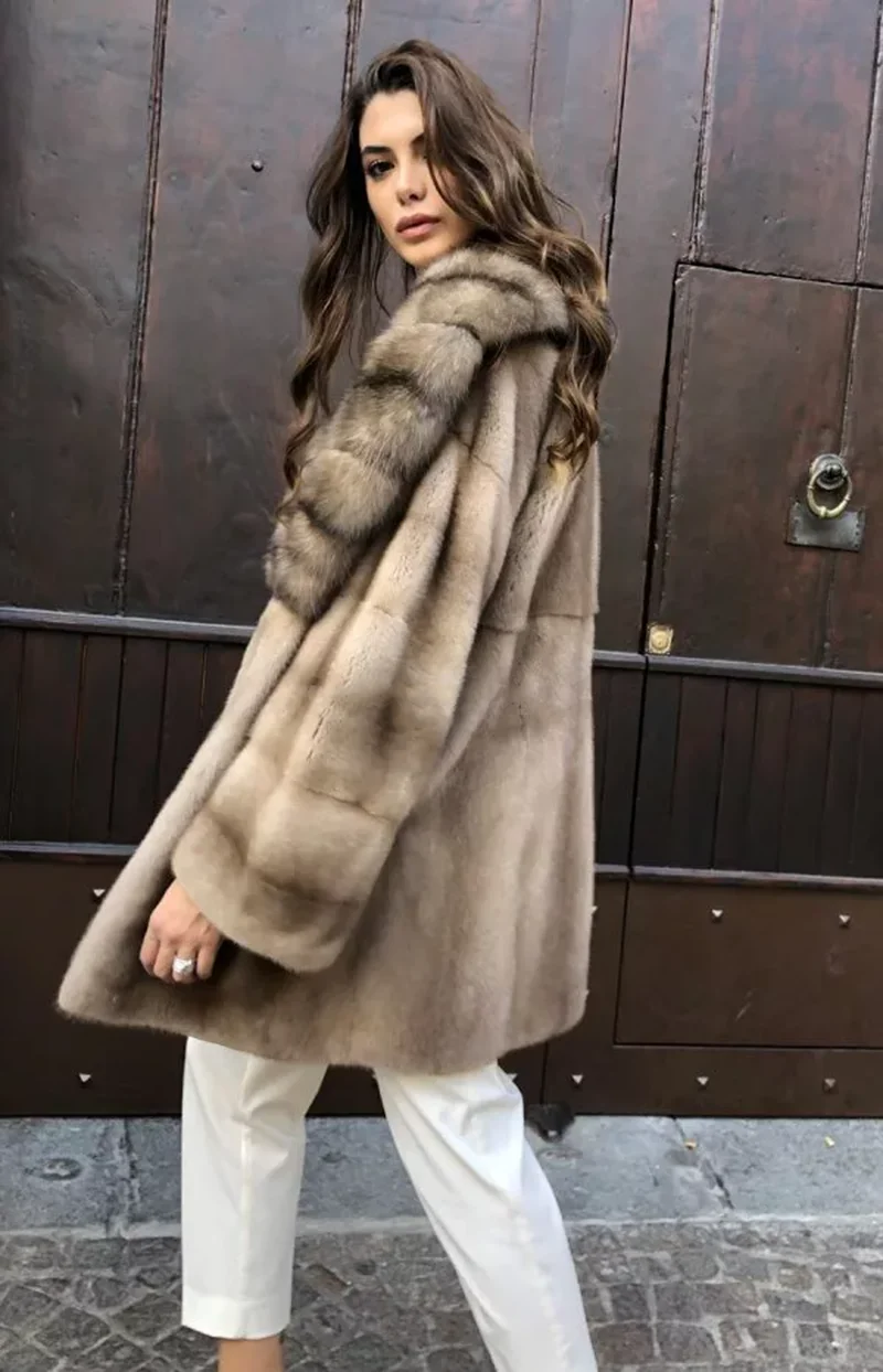 Luxury Vintage Real Natural Mink Fur Coat For Women Winter Fashion Long Warm Mink Fur Jacket High-end Overcoat Female Thicken