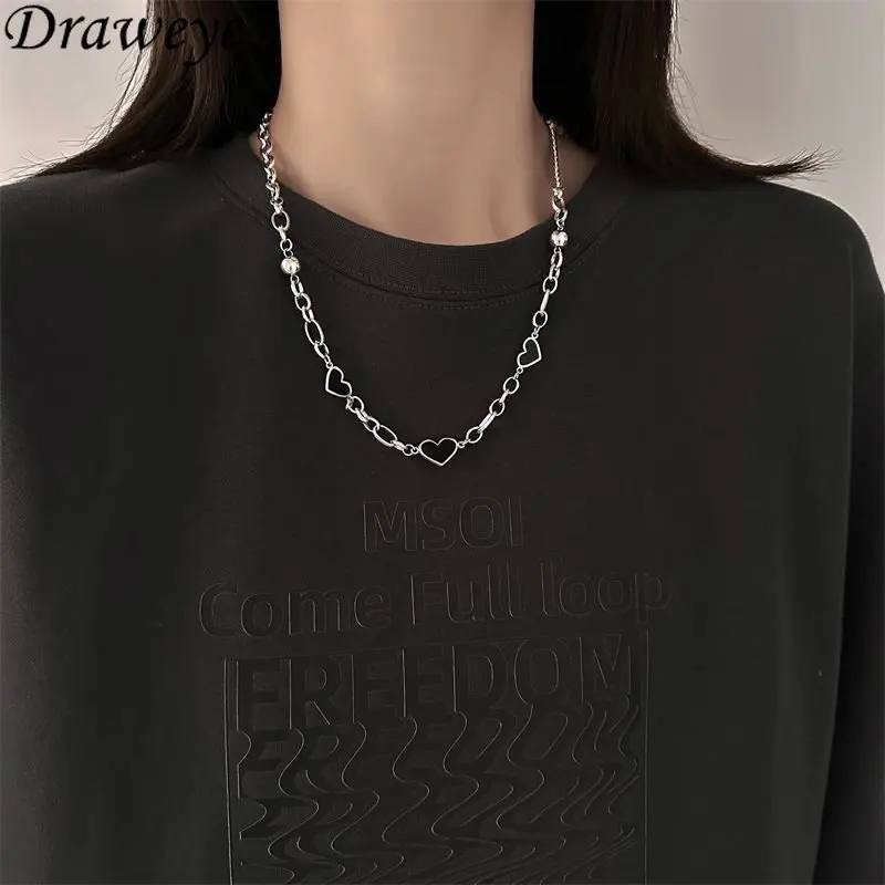 

Draweye Y2k Fashion Necklaces for Women Metal Heart Vintage Sweater Chains Ins Fashion Punk Style Chokers Hiphop Jewelry