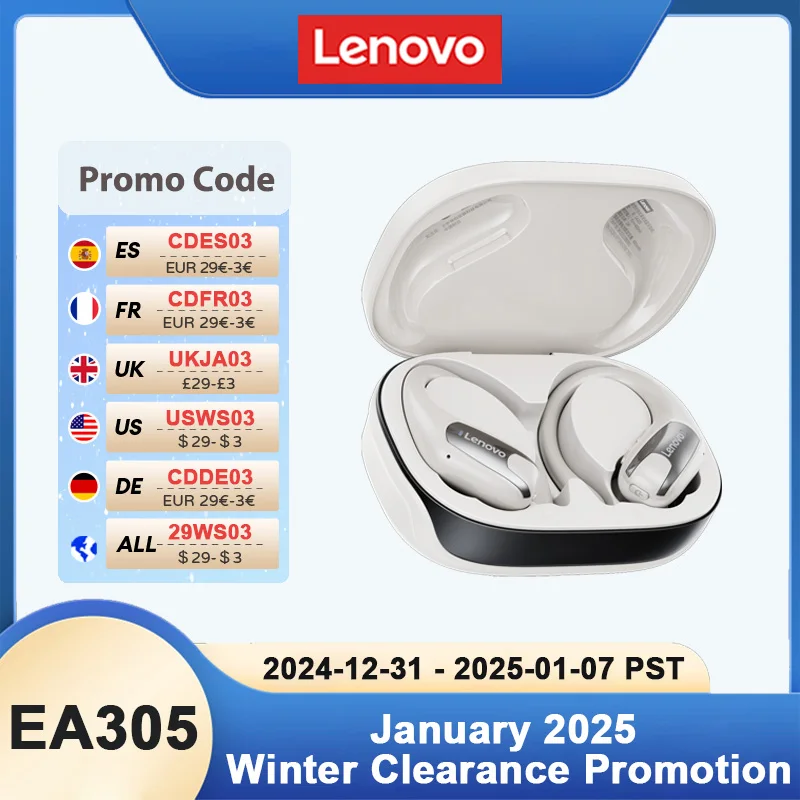 Фото Lenovo EA305 OWS Беспроводные наушники Bluetooth V5.4 Длительные наушники Водонепроницаемые спортивные наушники LP75 Игровые наушники №1