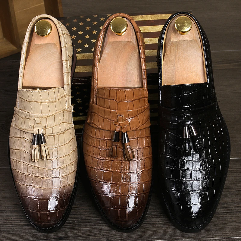 

2022 Leather Shoes Classic Crocodile Pattern Men Dress Shoes Casual Party Leather Wedding Shoes Formal Men Shoes Leather