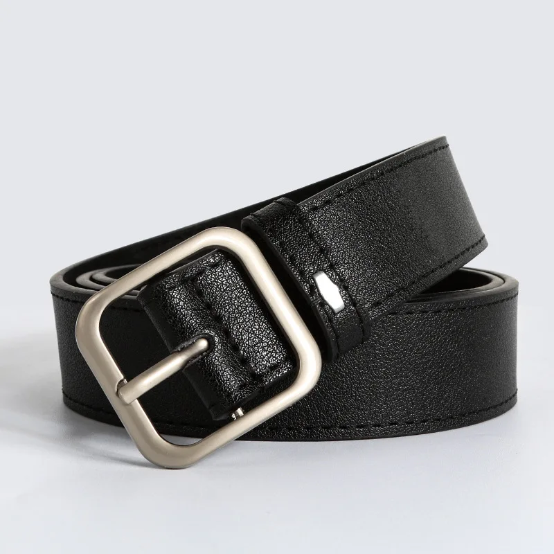 

Korean women's simple and versatile square buckle belt ins wind jeans retro pin buckle pu belt women