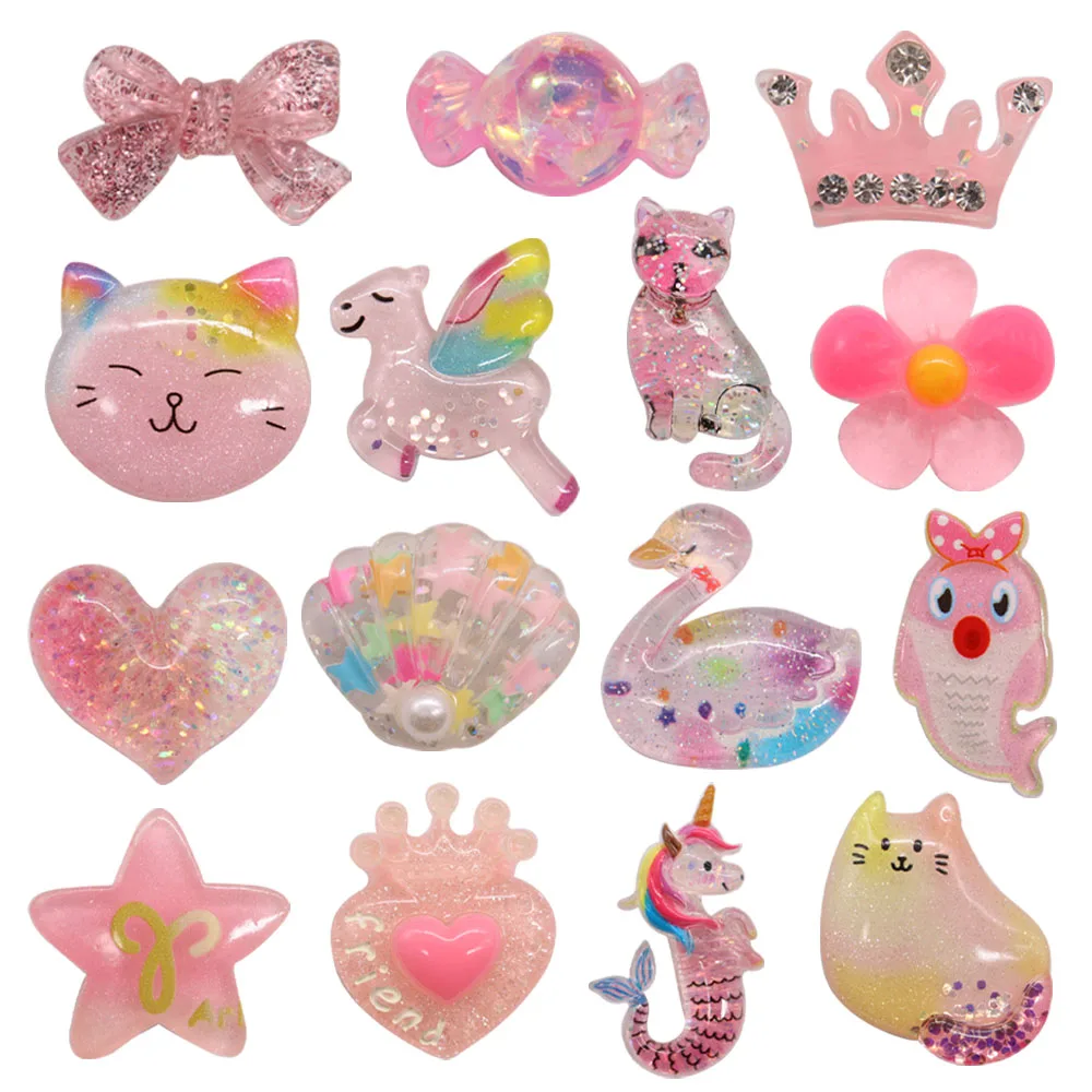 

Mix 50Pcs Resin Shoe Charms Swan Unicorn Cat Dolphin Star Heart Buckle Clog Decorations Fit Wristbands Croc Jibz Kids Party Gift