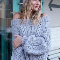 2022 diagonal knitted sweater ladies one neck off shoulder pullover women winter and autumn loose pullover sweater casual