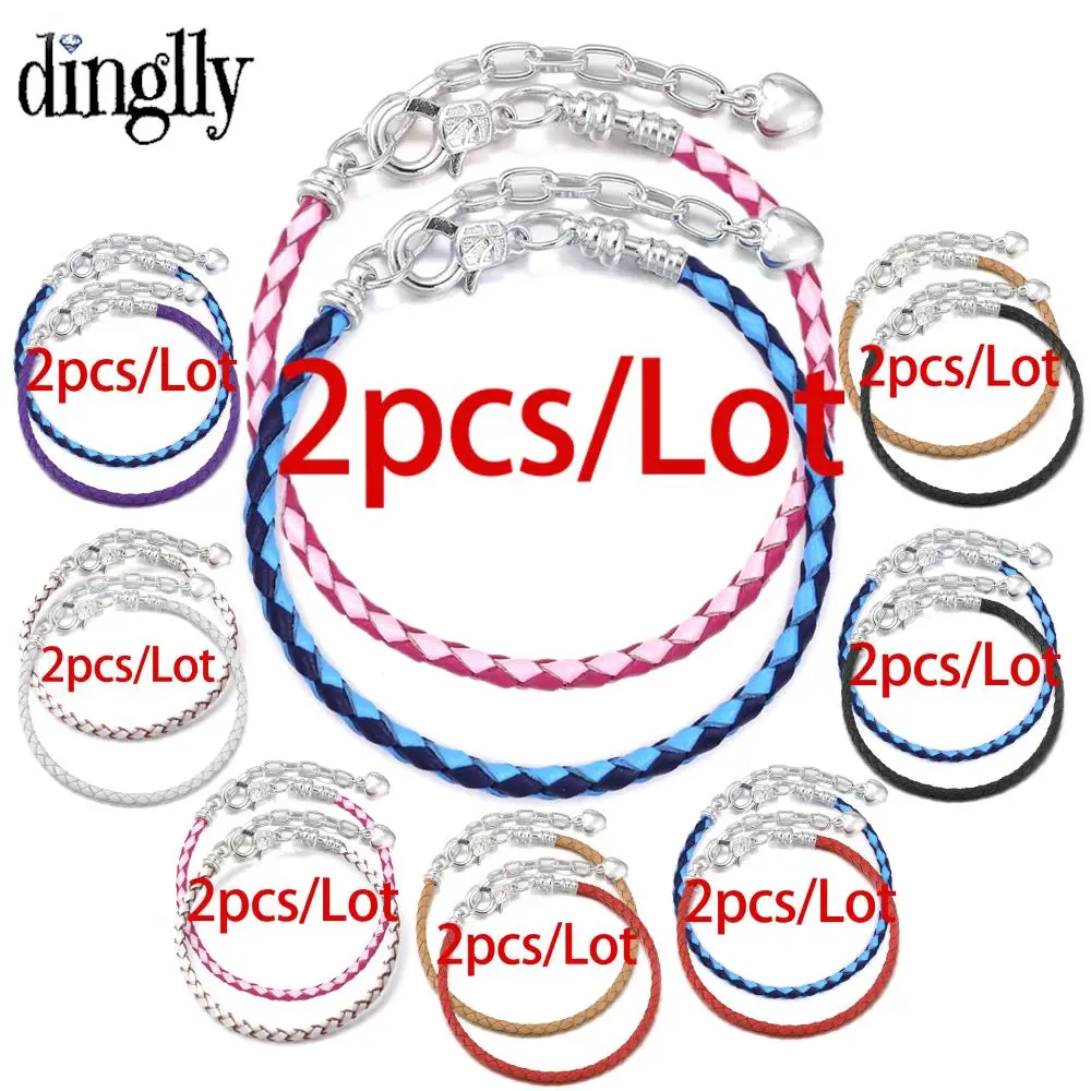 

Dinglly 2pcs High Quality Genuine Leather Couple Bracelets Adjustable Length Fit Diy Charm Bracelet Boy Girl Friend Bangle Gifts