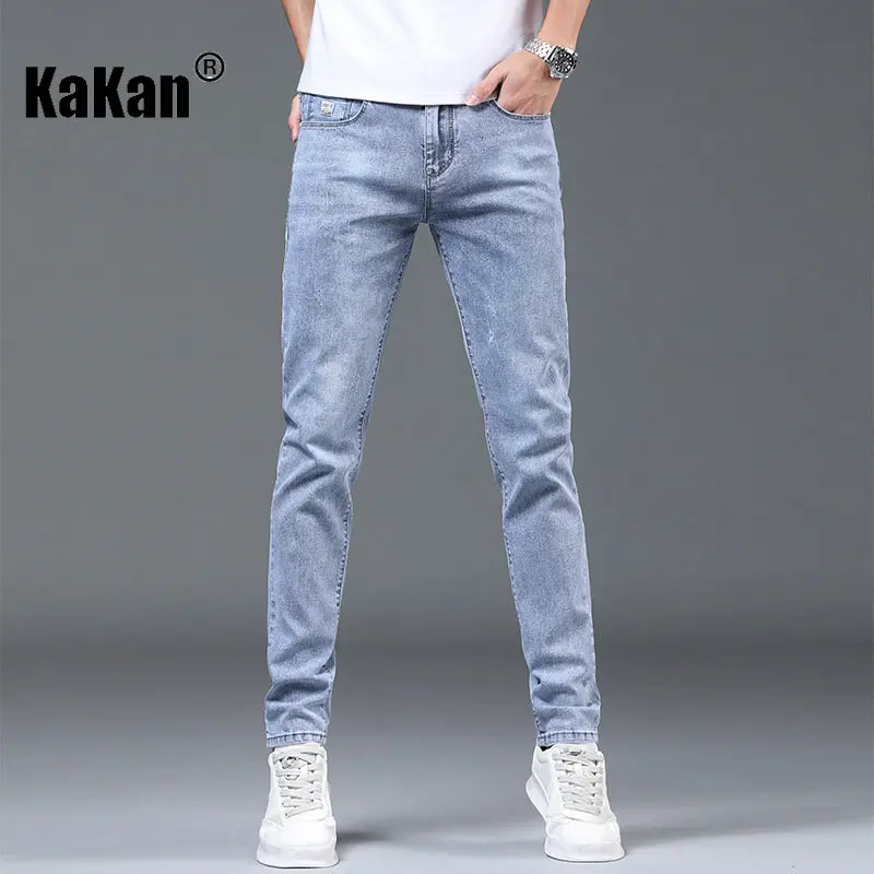 Kakan - Spring and Autumn New High End Slim Fit Small Feet Jeans for Men, High Street Straight Barrel Stretch Long Jeans 37-1626