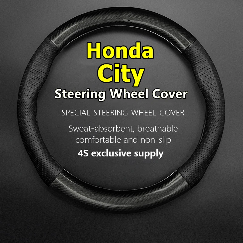 

For Honda City Steering Wheel Cover Genuine Leather Carbon Fiber Leather 1.3L 1.5L 2006 207