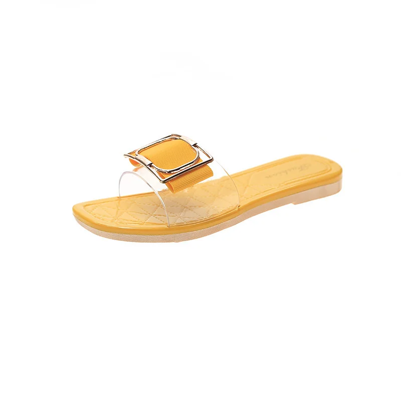 2022 New Summer Women's Slippers PVC Belt Fashion Simple Square Buckle Sandals Flat Slippers Beach Slides