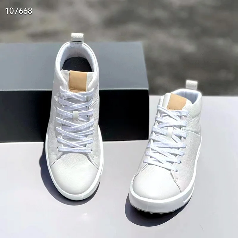 2022 Men's Golf Shoes Leather Material Waterproof PTU Sole Non-Slip Anti-Shock Grip High Top Shoes Hiking Shoes Men's Sneakers