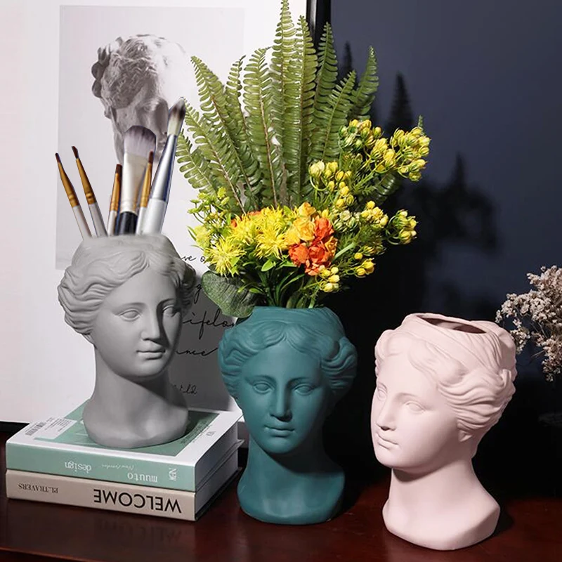 

Home Decoration Vase Resin Sculpture Statue Living Room Decoration Flower Pot Makeup Brush Holder Pen Holder Creative Crafts