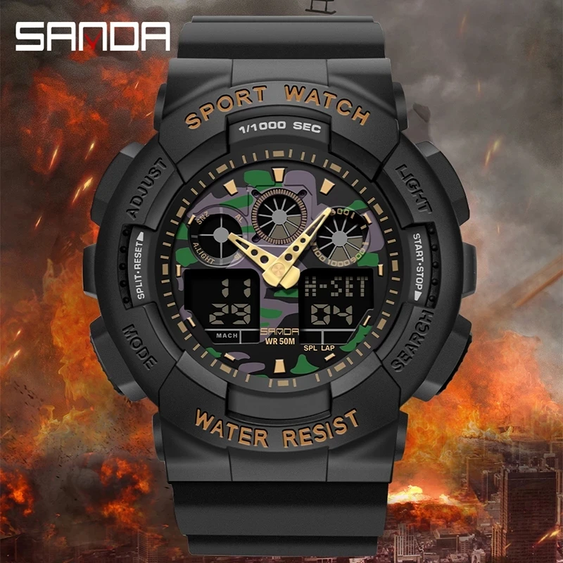 

SANDA 2023 Hot Sell Digital Men Watch Unique Dual Display Dial Multifunctional Electronic Wristwatch Gift Relogio Masculino 3017