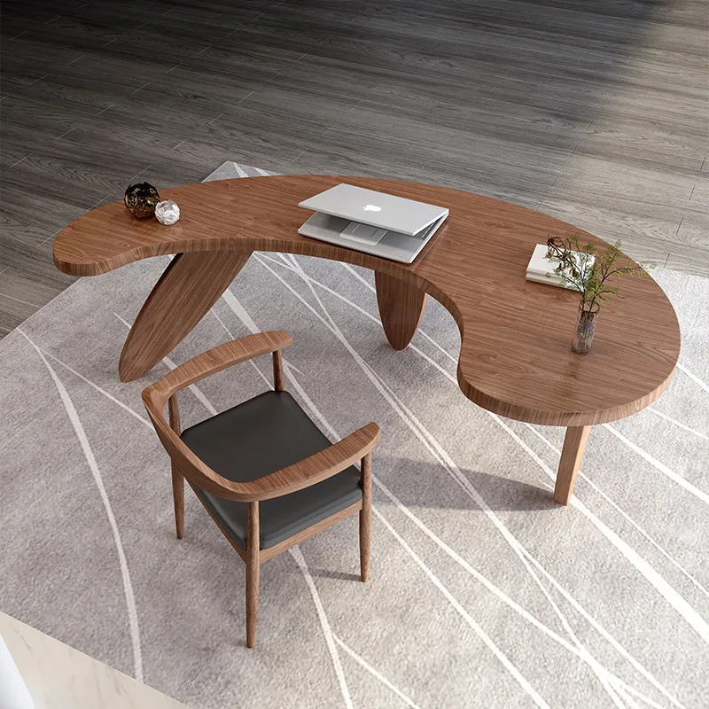 

Led Nordic Solid Wood Desk Modern Small Apartment Bedroom Simple Round Computer Desk Creative Boss Desk