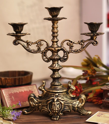 

European candlestick cast iron crafts carved wrought iron retro candle holder home furnishings