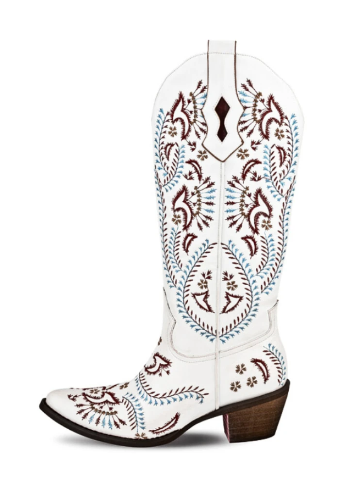 

New Embroidery Design Western Cowboy Boots Autumn and Winter 2023 Fashion Elegant Chunky Heels Women Shoes, Plus Size 45, Boats