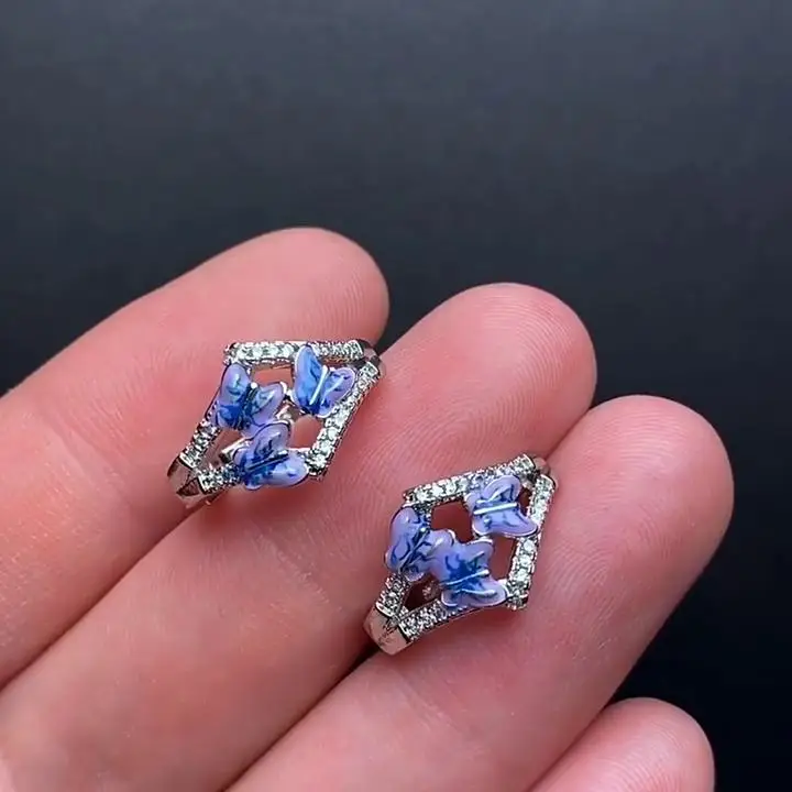 

Bohemia Jewelry Purple Enamel Stud Earrings for Women Cute Butterfly Wedding Party Anniversary Gift