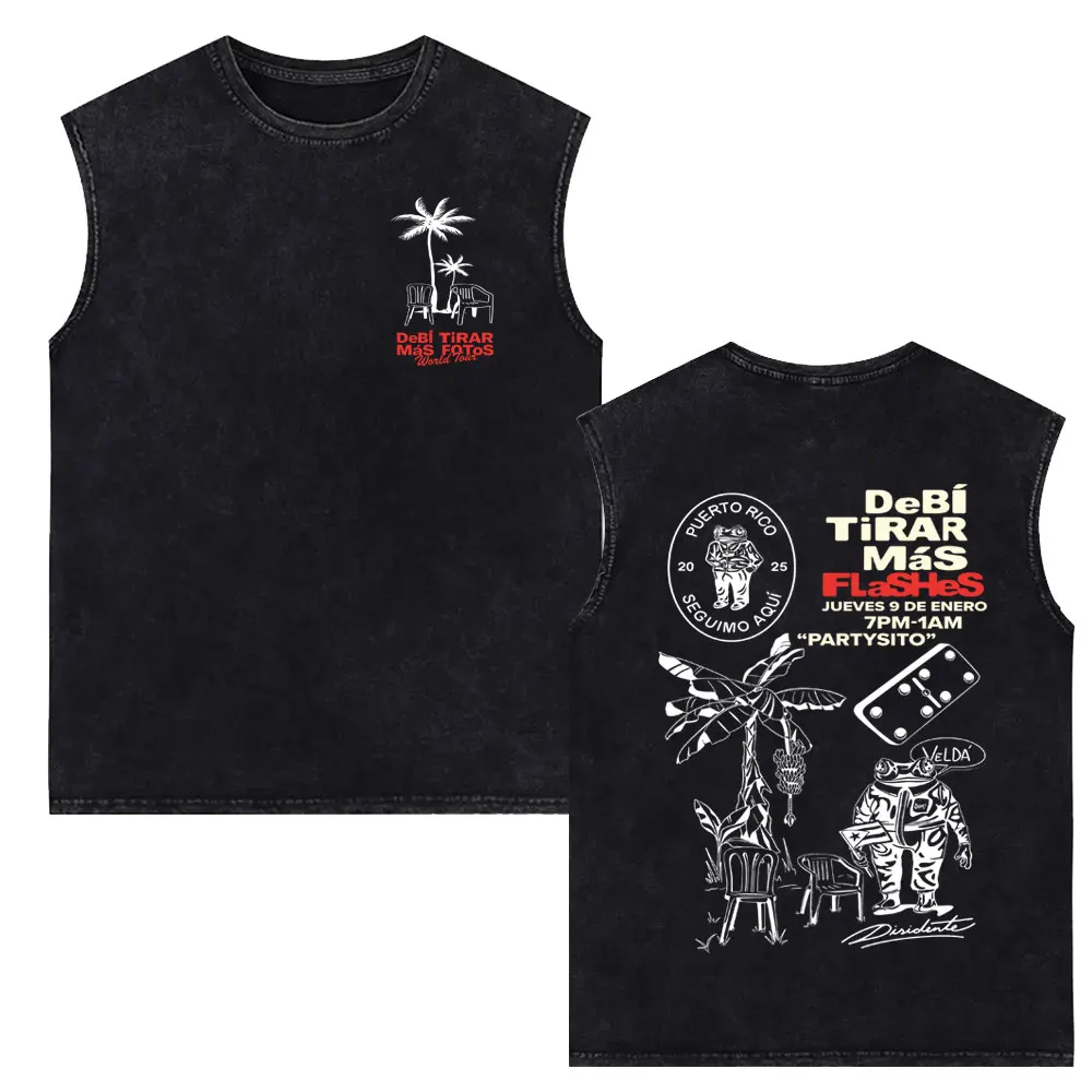 Фото Майка-безрукавка Rapper Bad Bunny Washed Sleeveless Vest Tshirt Debi Tirar Mas Fotos DTMF, модная уличная одежда в стиле хип-хоп для мужчин и женщин №3