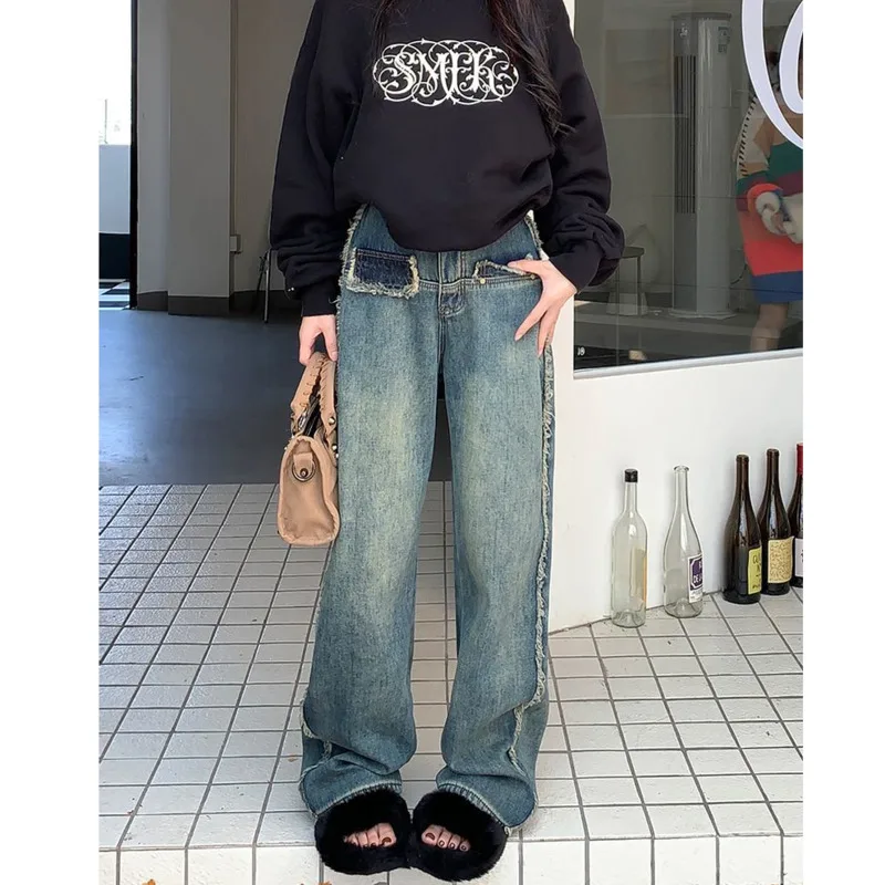 

Женские винтажные джинсы с высокой талией, уличная одежда из денима, женские джинсы, трендовая корейская мода 2023, Y2k, женская одежда, новые джинсы, мешковатые брюки