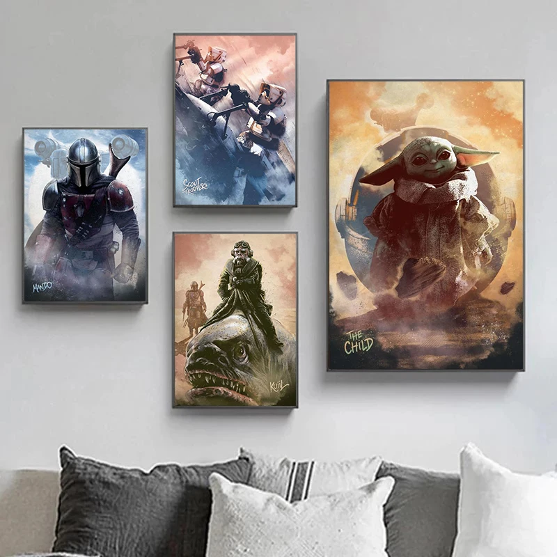 

Disney Star Wars Mandalorian Characters Movie Canvas Poster Print Avengers Film Painting Wall Art Picture Living Room Home Decor