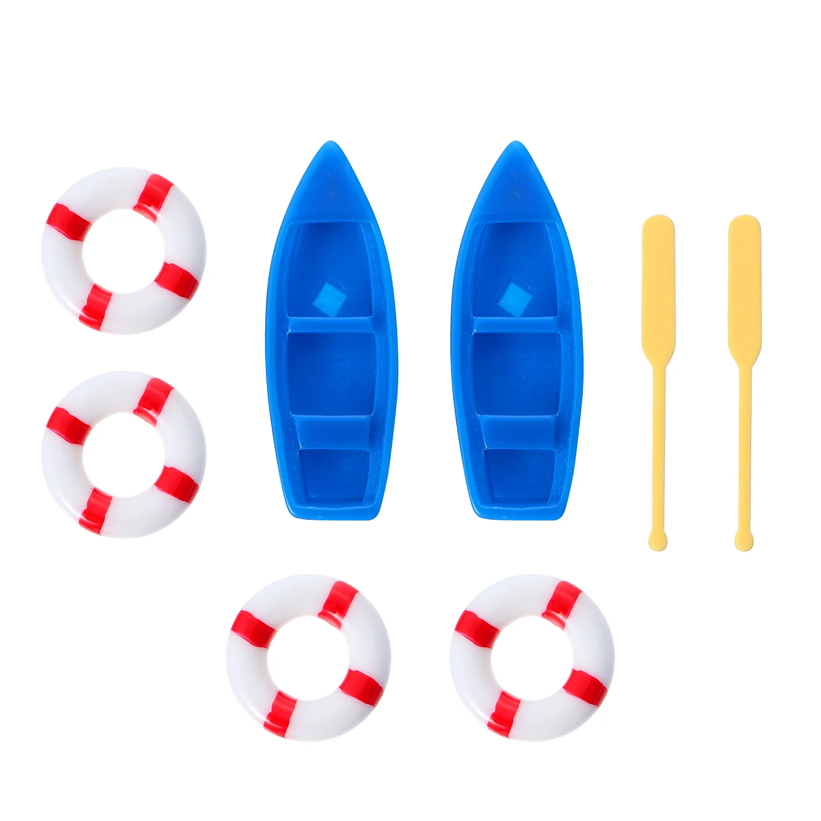 

2 Sets Boat Miniature Oars Sea Decorations Home Wooden Sailboat Figurines Nautical Swim Ring Dollhouse Items Vintage Fishing