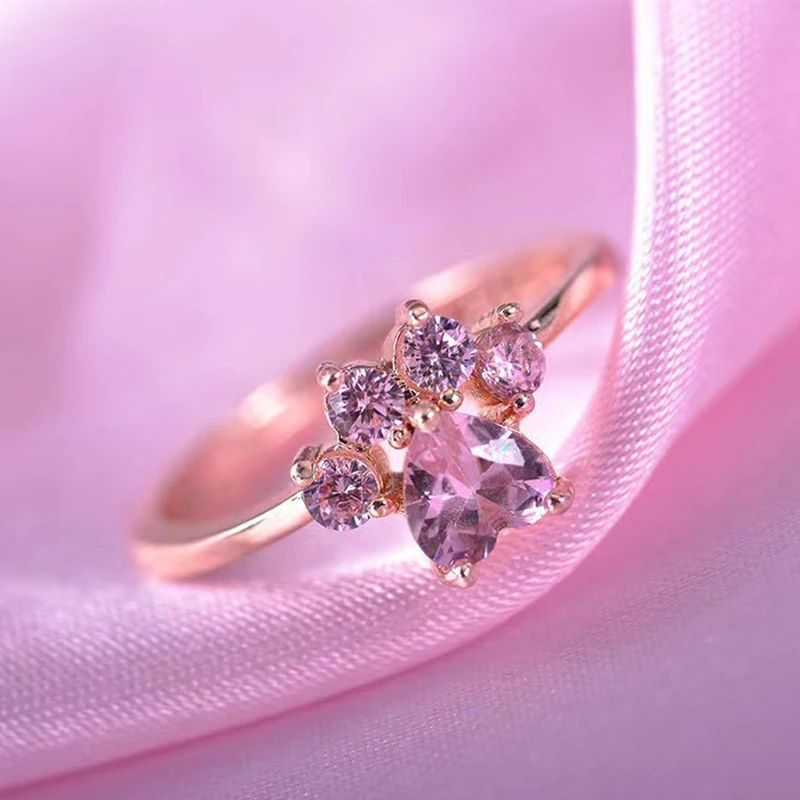

Adjustable Open Ring Pink Paw Dog Cat Footprint Silver Color Finger Rings Women Jewelry Rings Gift for Girlfriend Dropshipping