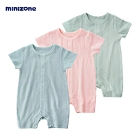 minizone baby jumpsuit boys and girls short sleeve romper neutral solid color shorts romper