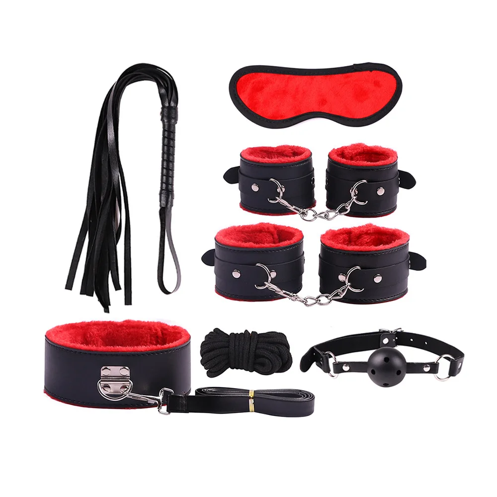 

7 Piece/set BDSM Bondage Gear Adult Sex Toys Kits Fetish Couple Flirting Slave Cosplay Erotic Toy Gag Blindfold Collar Chastity