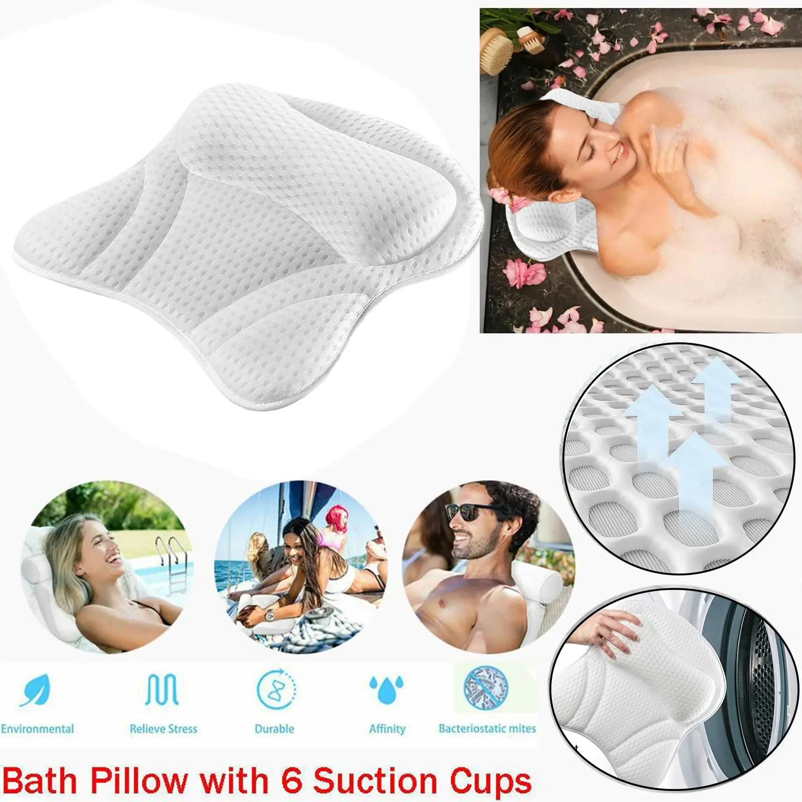 

Bath Cushion Extra-Large Full Body Bath Tub Pillow Non-Slip Spa Bathtub Mat Mattress Pad Super Thick Breathable 3D Mesh Layers