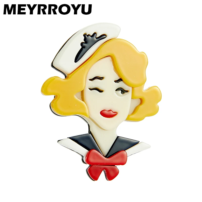 

MEYRROYU 2022 New Fashion Acrylic Sailor Suit Girl Brooch Female Exaggerated Cartoon Cute Badge Lapel Brooch Jewelry Gift