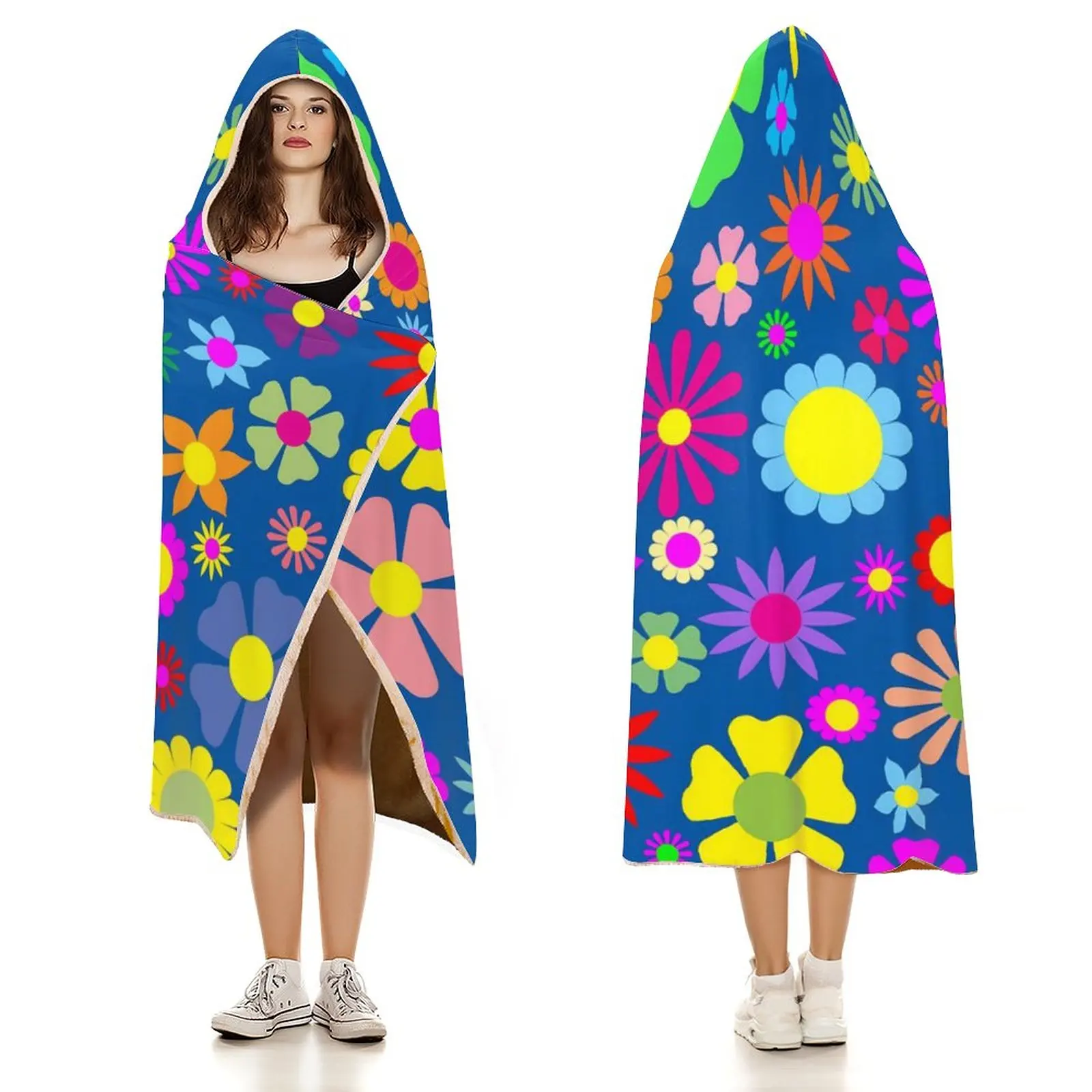 

Flower Power Blanket Colorful Floral Winter Soft Hooded Blanket Fashion Comfy Fleece Bedspread