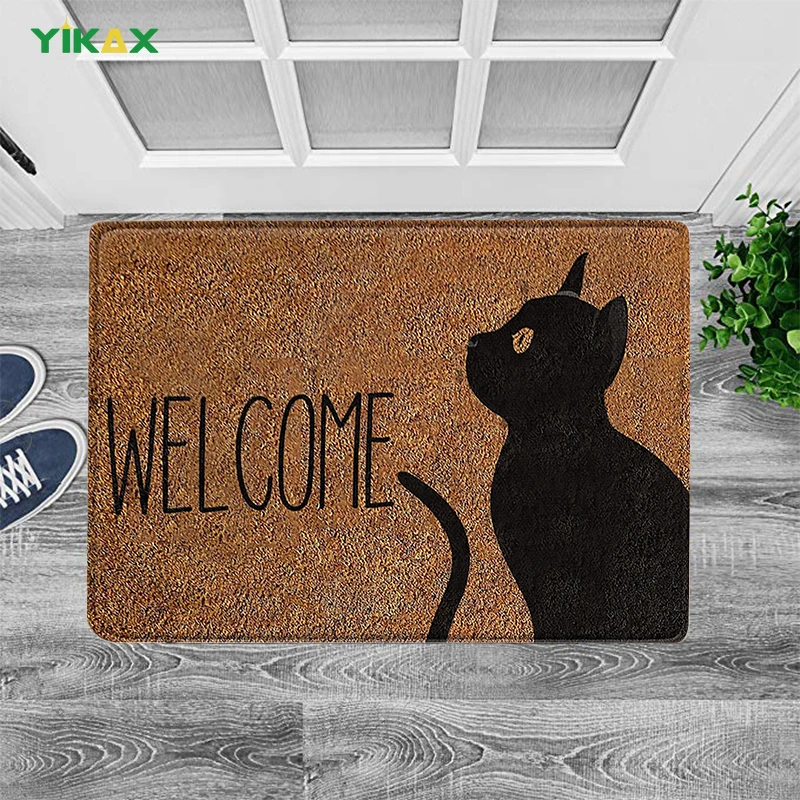 

Welcome Mats For Front Door Entrance Rugs Floor Carpets Doormats Anti-Slip Cute Animal Letters Flannel Home Room Entryway Decor