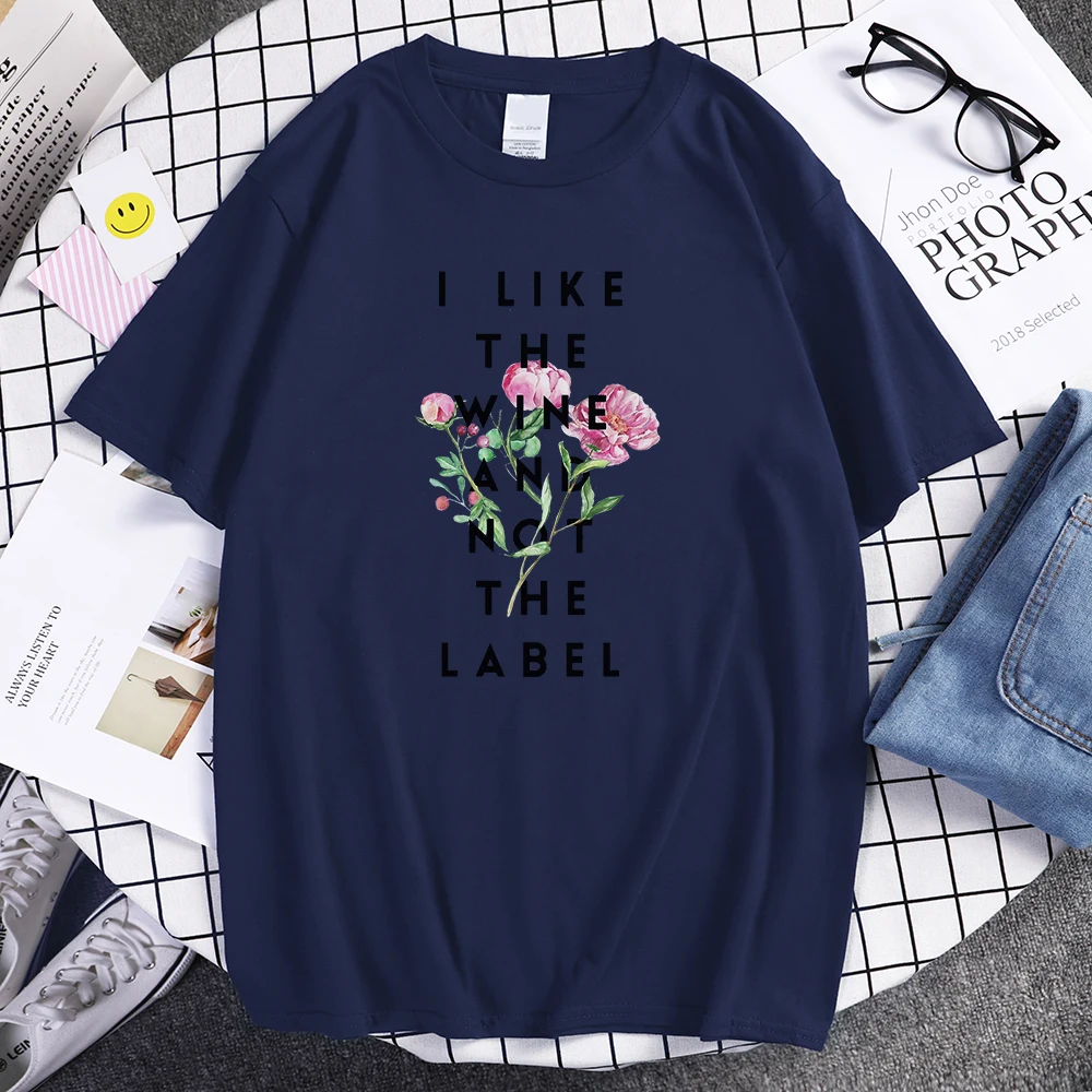 

Мужские футболки с надписью «I Like The Wine And Not The Label», удобные летние футболки, Свободный Топ с круглым вырезом, мягкие футболки большого размер...