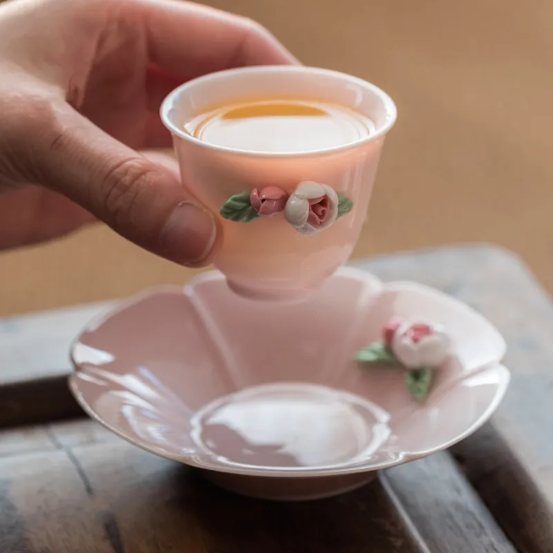 Розовый цветочный чайный стакан с зазубринами китайская керамическая чайная
