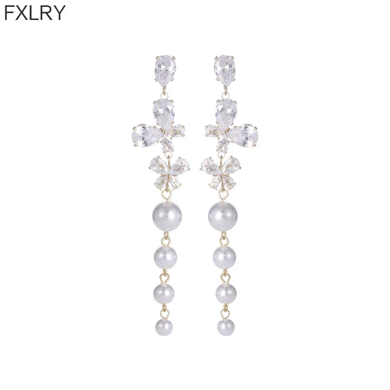 FXLRY Princ Wind Длинная кисточка S925 Серебряные иглы Бабочка Жемчуг Рождественские