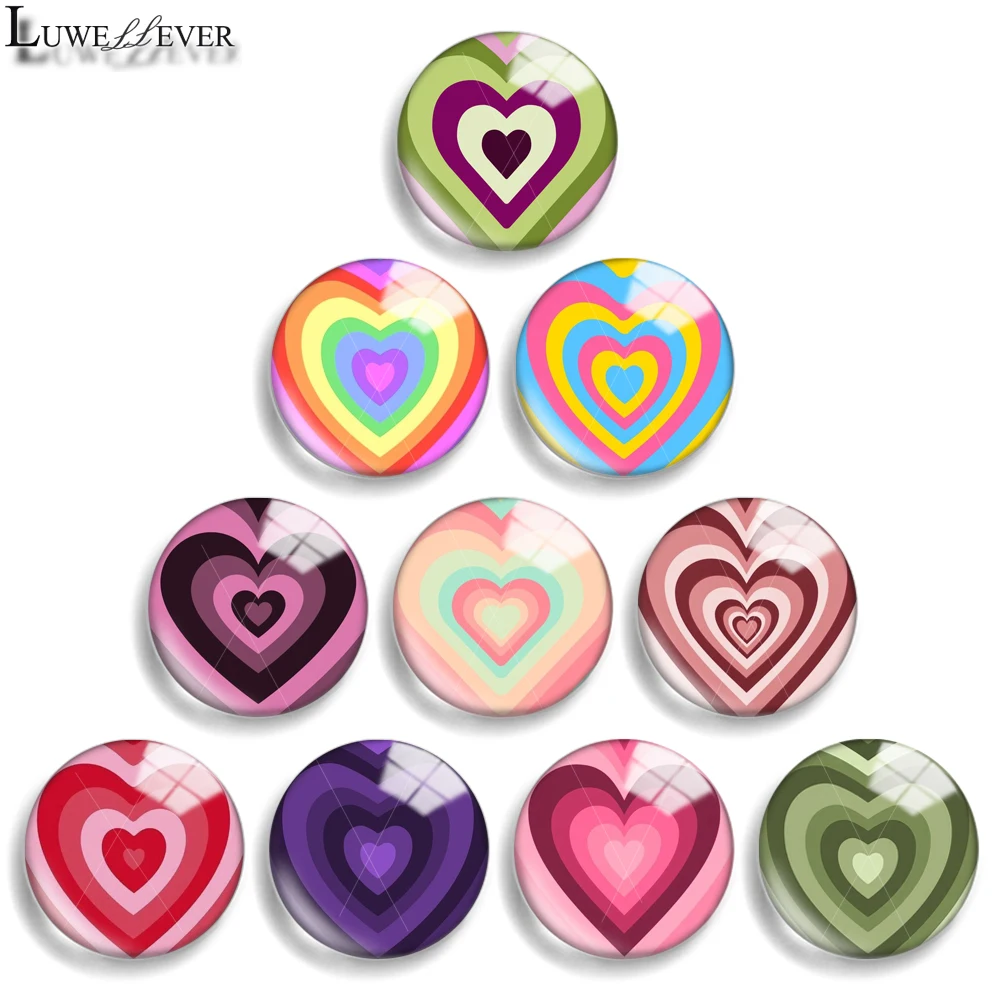 Фото 14 мм, 10 мм, 20 мм, 25 мм, 30 мм, 40 мм, 834 Love Heart Mix, круглый стеклянный кабошон, ювелирные изделия, 18 мм, браслет с кнопкой-подвеской №1