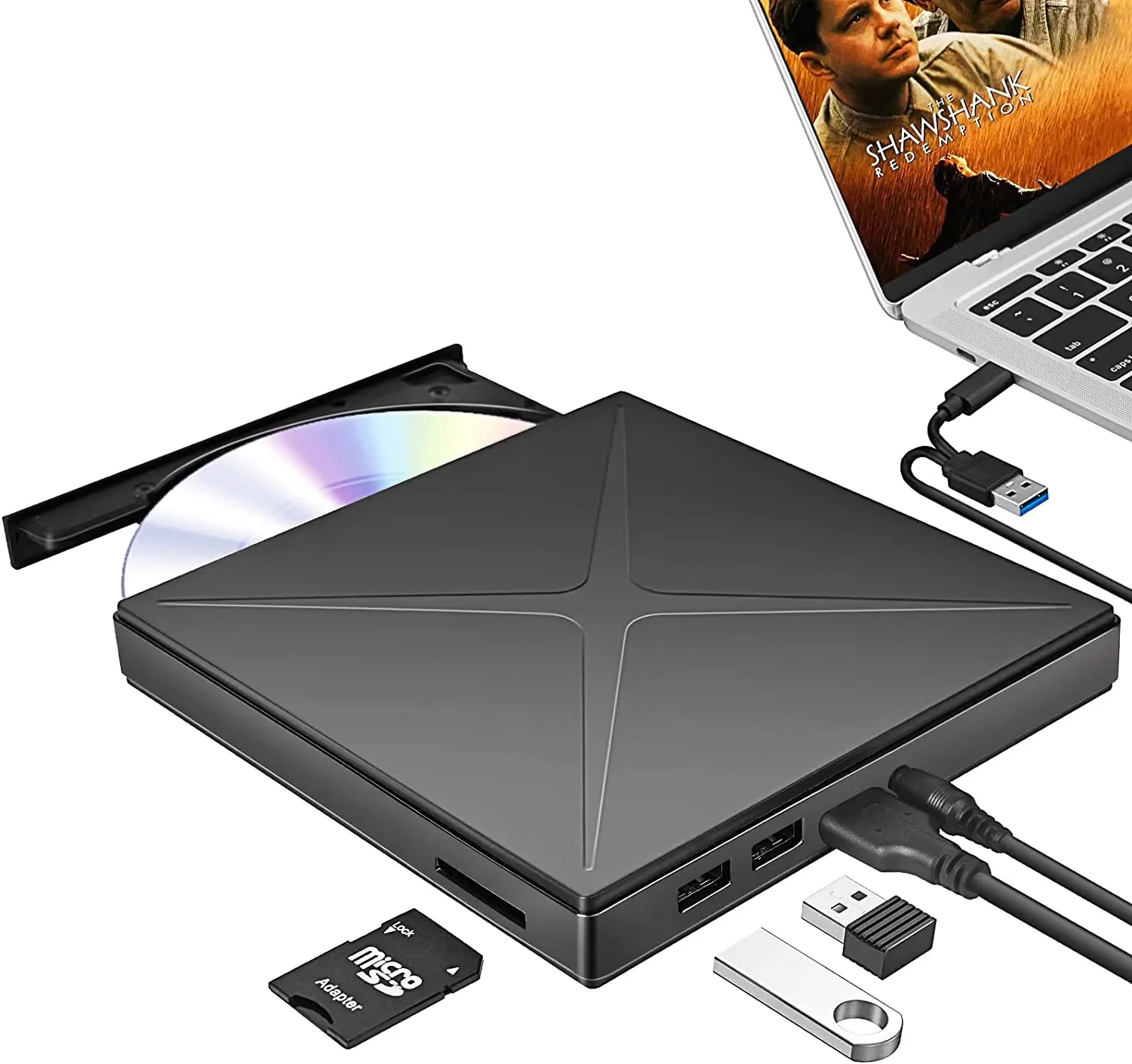 For Laptop, Cd Rom Burner With Usb Port Tf/sd Card Slots