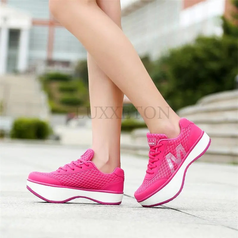 Women Vulcanized Shoes Fashion Slimming  Ultra Breathable Mesh Leather Casual  Negative Heel Sneakers Zapatillas Mujer