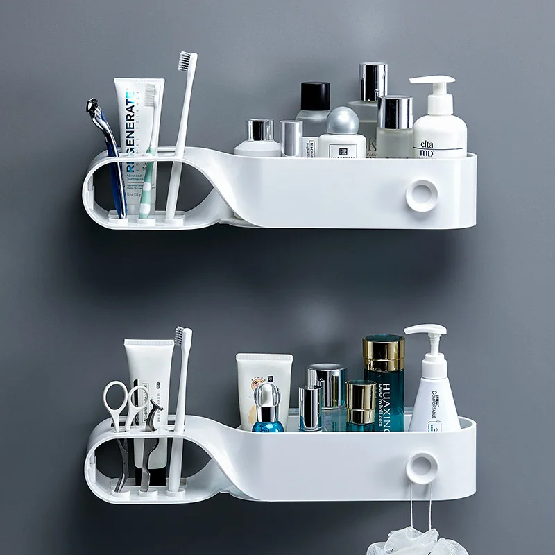 

Punch-Free Plastic Bathroom Rack Toilet Multi-Functional Storage Organizer Toothbrush Toothpaste Cosmetic Organize Storage Tools