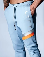 jpuk sky blue mens fitness training running pants pocket cargo side zipper workout sport trousers cotton men gym jogging pants