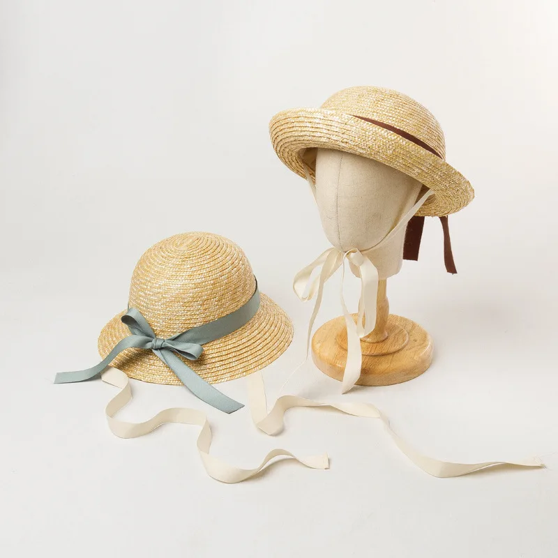 

King Wheat New Straw Grass Bow Tie Straps Children Sun Hats 2022 Spring Summer Child Outdoor Beach Travel Shade Girl Cute Cap