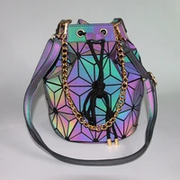 new version of the drawstring luminous bucket backpack geometric rhombus shoulder womens bag handbag all match siagonal bag