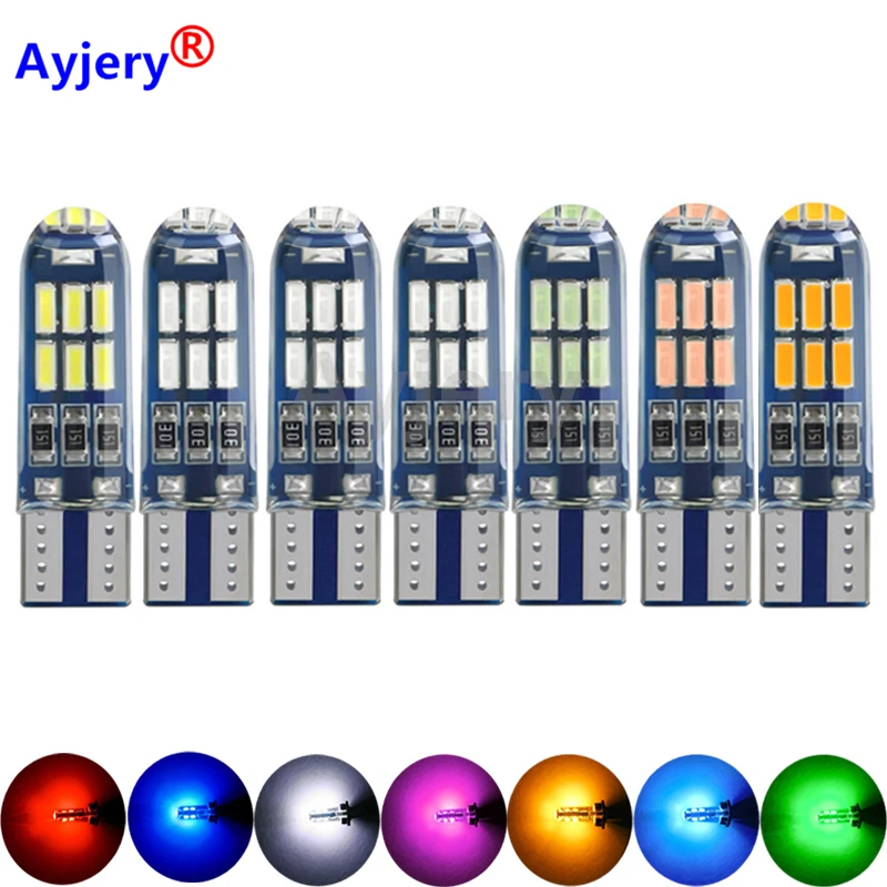 

AYJERY 10PCS T10 W5W 194 Car LED Bulbs 12V 4014 15 SMD White Silicone Auto Trunk Lights Parking Light Interior Dome Reading Lamp