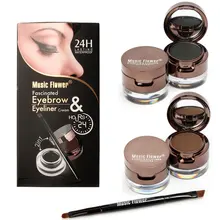 Music flower 4 in 1 Brown + Black Eyeliner Gel  With Brush Makeup Eyebrow Kit Waterproof Cosmetics Set Eye liner  Free Shipping