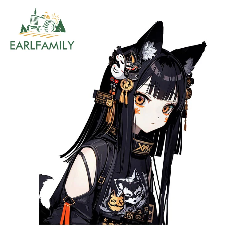 

EARLFAMILY 13 см x 10,7 см, мультяшная лисица, пушистая наклейка на автомобиль, оригинальная наклейка waifu JDM, гоночный автомобиль, граффити, готические наклейки Peeker