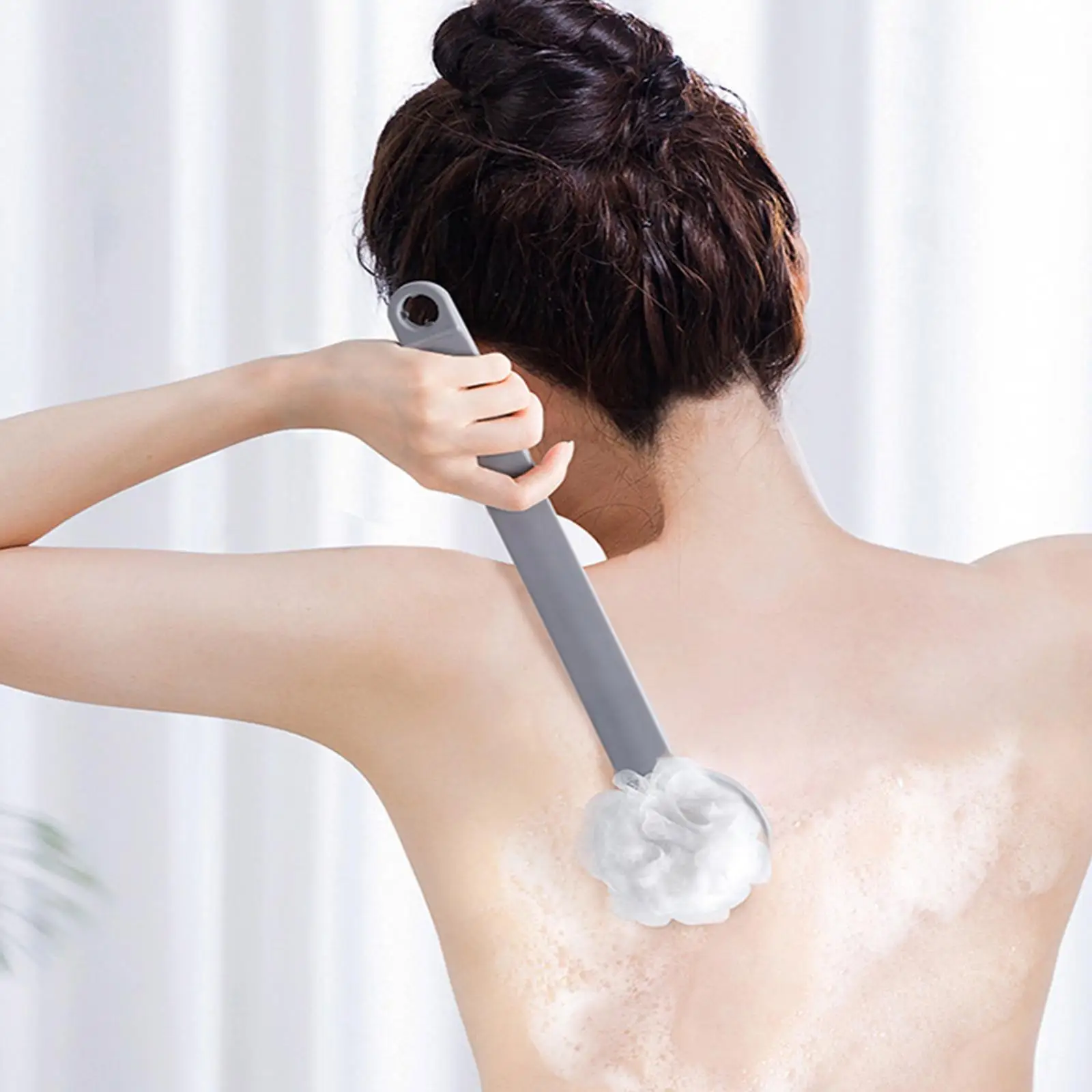 

Shower Body Brush With Bristles Streamline Long Handle Back Brush Mesh Sponge Bathroom Cleansing Bath Scrubber S5I0