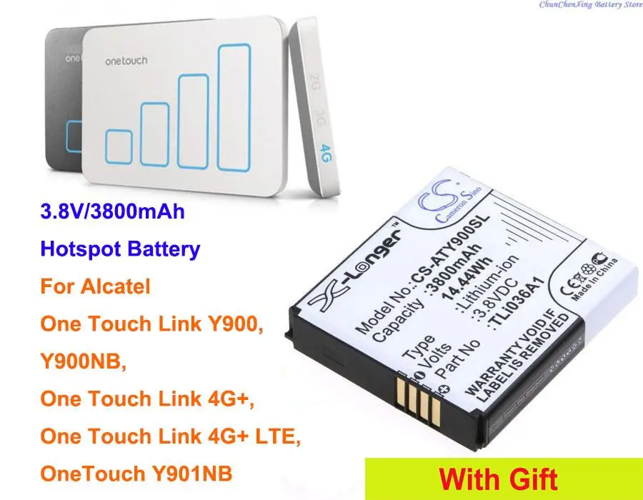 

Cameron Sino 3800mAh Hotspot Battery TLi036A1 for Alcatel One Touch Link 4G+, 4G+ LTE, Y901NB, One Touch Link Y900, Y900NB